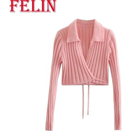 FELIN Za 2021 Fashion Womens Spring Sweater Vintage Knit Double-Breasted Short Coat Long Sleeve Chic Cardigan Tops
