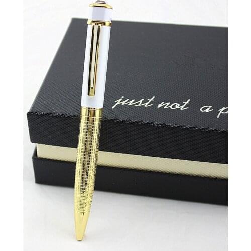 MONTE MOUNT High-grade Gift Luxury White and gold Ballpoint Pen with Gem Metal Ballpoint Pens Christmas Gift Free Shipping