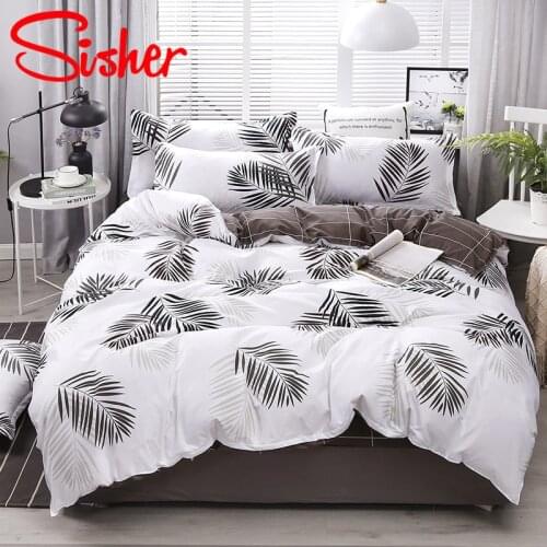 Sisher Pastoral Print Duvet Cover Set 220x240 White Leaf Polyester Adult Bedding Sets Double Size Single Queen King bedclothes