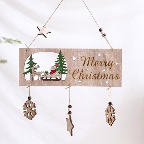 Nordic Hollow Wooden Snowflake Welcome Card Angel Christmas Tree Letter Card Pendant Door Hanging Christmas Decorations