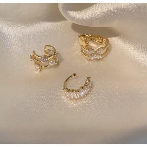 2021 New Arrival Gold Plated No Pierced Earrings Vintage Zirconia Ear Cuff Clip Earrings Simple Fashion Geometric Jewelry