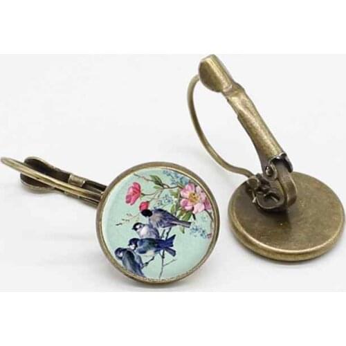 New classic hummingbird azalea round glass earrings ear hook jewelry accessories