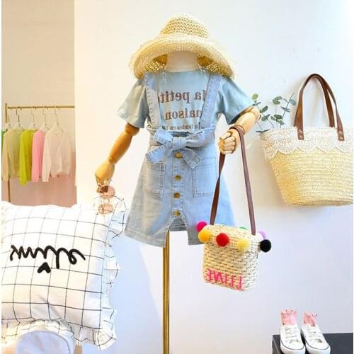 New Toddler Girls Clothing Sets Casual Letter Print Short Sleeve T-Shirt Denim Strap Skirt 2pcs 2 3 4 5 6 Years Child Suits 2020