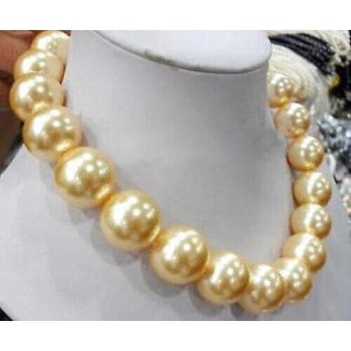 Charming Fashion Jewelry very good Stunning Big 18mm Round golden southsea shell pearl necklace 18" AAA shipping free