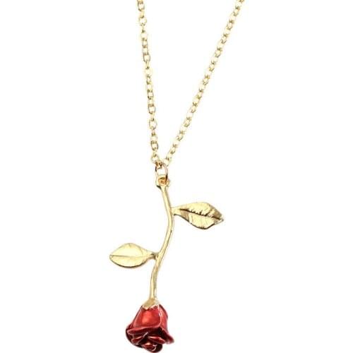 Red Rose Flower Pendant Necklace for Girlfriend Valentines Day Gift