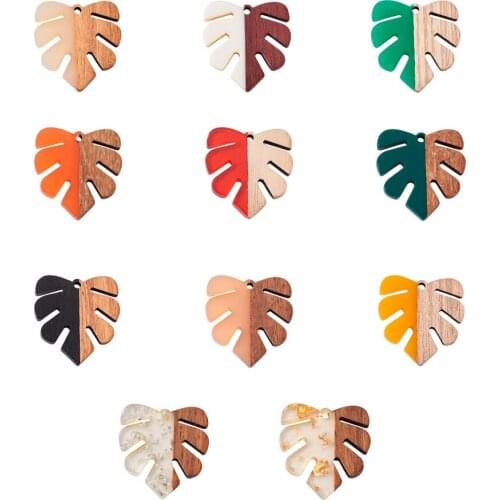 Pandahall 1Set Resin Wood Pendants Monstera Leaf Wooden Charms for DIY Earrings Craft Jewelry Making Accessories Findings
