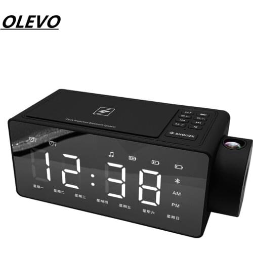 Wireless Charger Led Mirror DIY Dual Alarm Clock Projection Bluetooth Speaker For iPhone 12 Xiaomi Huawei 10W Fast Charging Base