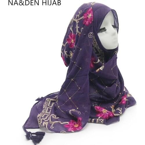 Luxury Solid viscose scarf embroider hot rhinestone tassels muslim women hijab wrap fashion shawl bandana 10pcs fast shipping