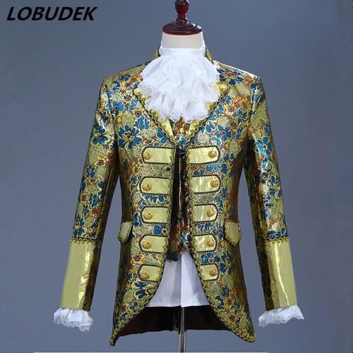 Christmas Men Court Dress Vintage Prom Wedding Groomsman Formal Dresses Singer Host Chorus Drama Outfit Studio Stage Costume