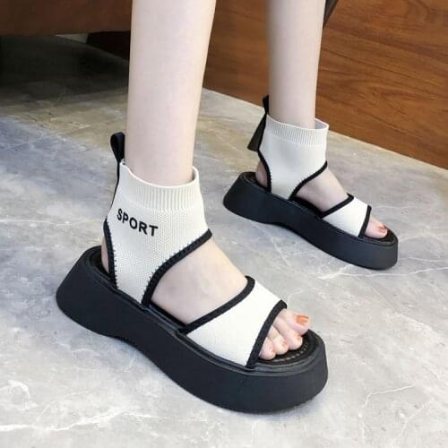 Platform sandals 2021 new summer knitted casual roman style sandals mulher cor sólida dedo do pé aberto sapatos de praia