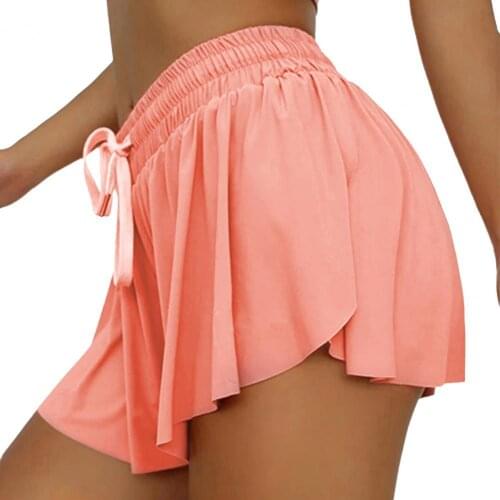 Fashion Skirt Shorts for Women Summer 2021 Solid Color Elastic Double Layer Ruffles Slim Ladies Gym Shorts Running Short Femme
