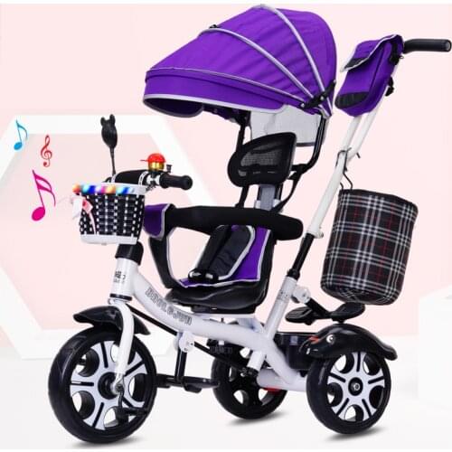 4 in 1 Folding Baby Tricycle Three Wheel Bicycle Rotating Seat Baby Stroller Children Cart Space Wheel Kids Bikes 6M-6Y