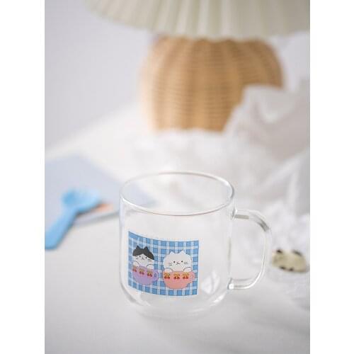 Korean Water Cup Glass Version Glass Cute Cat And Cherry Heat Resistant Milk Breakfast Girl Can Be Microwaved