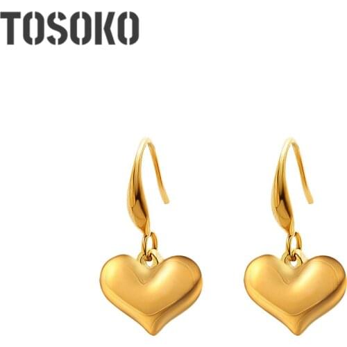 TOSOKO Stainless Steel Jewelry Unique Texture Design With Heart Earrings Sweet Earrings For Women BSF281