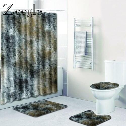 Zeegle Waterproof Shower Curtain Anti Slip Toilet Pedestal Rug Bathroom Doormat Shower Mat Absorbent Foot Mat 4pcs Bath Mat Set