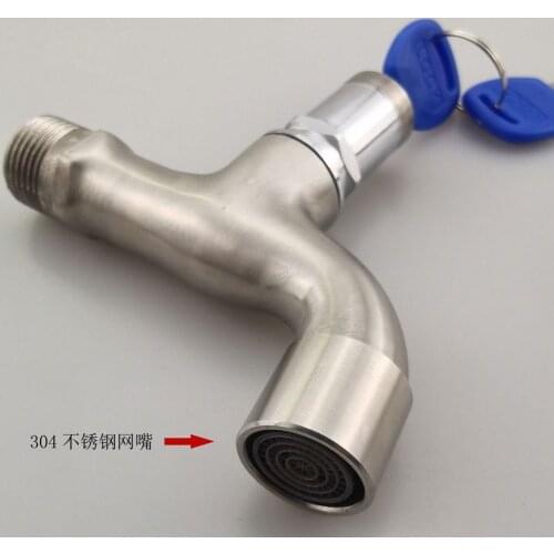 G1/2 Anti-theft Faucet Stainless Steel Water Tap Lock Key Body Single Hole Key Switch Faucet Bibcocks for Kitchen Outdoor Garden