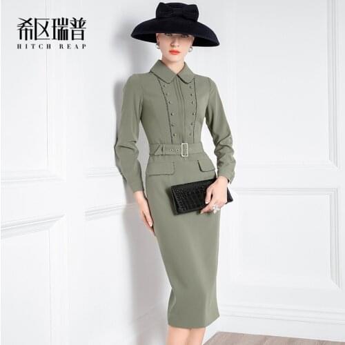 High End Celebrity Dress Autumn Dress New Womens Retro Long Sleeve Professional Slim Dress In 2021
