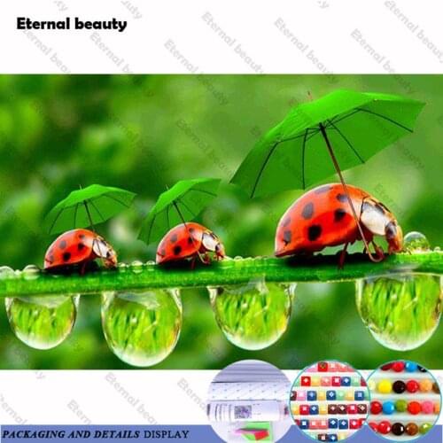 Funny Decoration Diamond Painting Diy 5D Mosaic Green Umbrella Ladybug Handmade Cross Stitch Kits Diamond Embroidery Home Decor