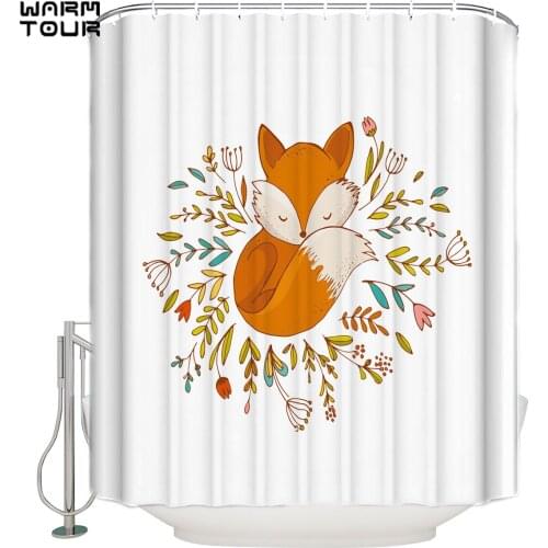 WARMTOUR Shower Curtain Animal Cute Fox And Flower Extra Long Fabric Bath Shower Curtains Bathroom Decor Sets with Hooks