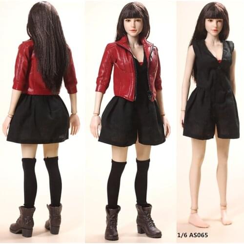 1/6 Womens Clothing Suits ASTOYS AS065 Leather Jacket Black Dress Fit 12" Female Action Figure
