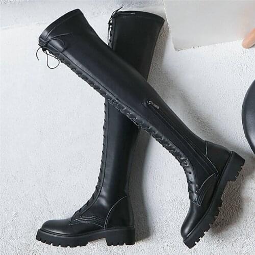 Casual Shoes Women Lace Up Strappy Over The Knee High Riding Boots Female Round Toe Thigh High Fashion Sneakers Platform Pumps