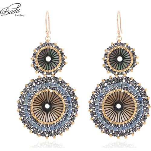 Badu Women Vintage Earring Double Round Japanese Seed Beads Crochet Dangle Earrings Christmas Jewelry Gift Wholesale