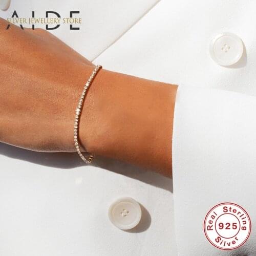 AIDE Luxurious 925 Sterling Silver Bracelets Zircon Tennis Bracelet for Women Wedding Party Fine Jewelry Gift pulseras mujer