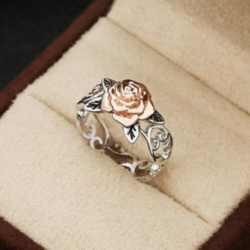 2019 Restoring ancient ways Ring Hollow Two-tone Color Rose Gold Flower Ring for Female Fashion Popular Wedding Rings for Women