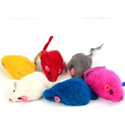 2pcs Mice Toys Mouse Real Fur Mixed Loaded Toys Cat Interactive Toy for Pet Cat Kitty Kitten with Sound Squeaky Toys for Cats