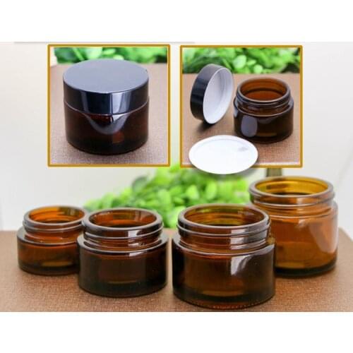 20g 30g 50g 100g Glass Amber Facial Cream Jars Empty Skin Care Cream Refillable Bottle Cosmetic Containers With Black Lid SN385