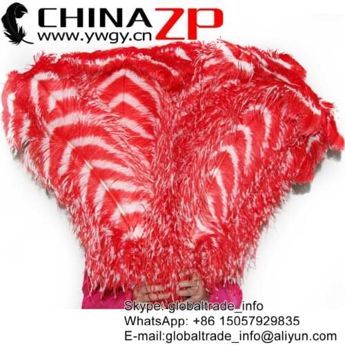 CHINAZP Factory 65-70cm (26-28inch) Length 50pieces/lot Good Quality Dyed Red and White Striped Large Ostrich Feathers