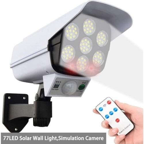 77 LED Solar Sensor Light with Remote Control Simulation Surveillance CCTV Light Outdoor Fake Camera for Fence Patio Front Door