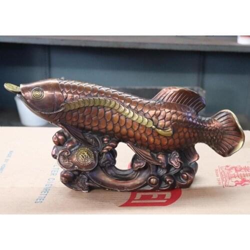 8Chinese Folk Feng Shui Bronze Copper Ruyi Auspicious Money Wealth Fish Statue