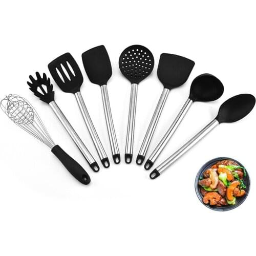 8pcs Silicone Kitchen Cooking Utensils Stainless Steel Handle Kitchenware Set Baking Tools Shovel Cookware Kit for Drop Shipping