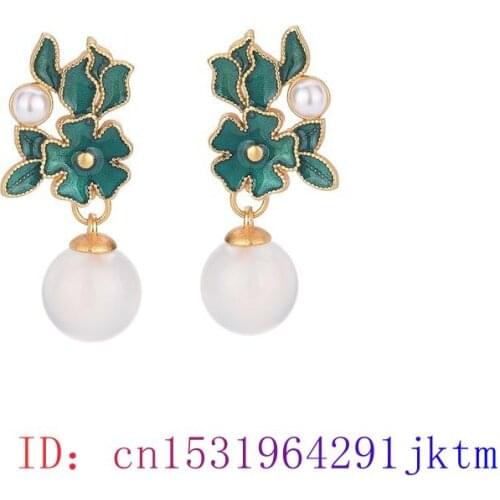 White Jade Bead Ear Studs 925 Silver Women Zircon Gifts Gemstone Jewelry Crystal Amulet Earrings Fashion Natural Chalcedony