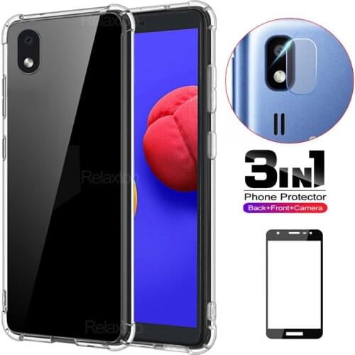 3 in 1 Case + Lens Film + Screen Glass On For Samsung Galaxy A01 Core Protective Cover For Samsung M01 Core Tempered Glass