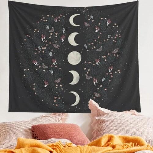 Black Moon Tapestry Wall Hanging Floral Divination Bedspread Beach Matwitchcraft Mandalay Hippie Mandalas Brujeria Boho Decor