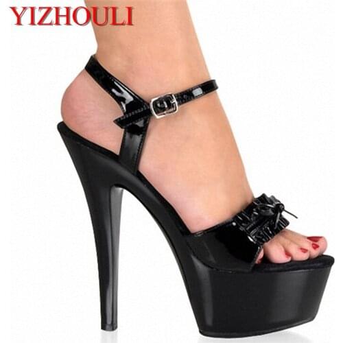 15cm black super high heels Roman shoes The lacquer that bake sandals club 15 cm photo showing pictures of shoes