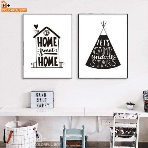 COLORFULBOY House Tent Wall Art Prints Canvas Painting Kids Room Black White Poster Graffiti Wall Pictures For Living Room