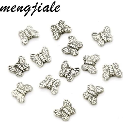 Wholesale 50pcs 10.5*9mm Butterfly Charms Beads For Jewelry Making Antique Silver Butterfly Spacers Beads Charm