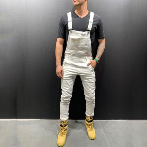 Color: Black White Green Red Khaki 2019 New Denim Bib Korean Slim Mens Trousers Mens Pants Size S-XXXL