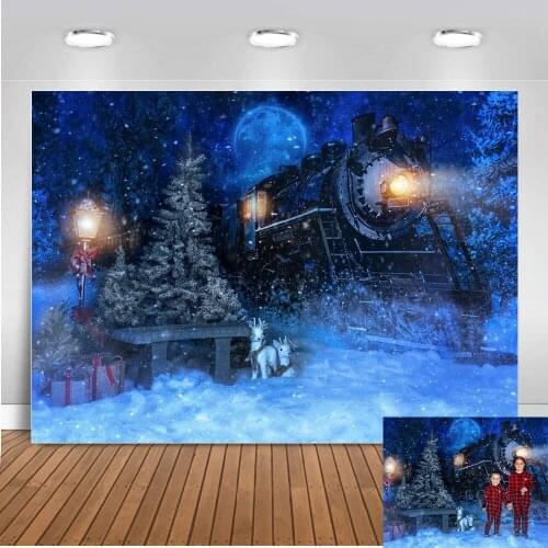 Christmas Backdrop Moon Decor Sleigh Snowflake Xmas Day Party Photo Background Birthday Party Banner Polar Express Train Photo