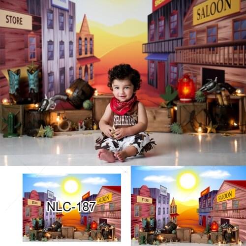 Wild West Backdrops Sunset City Building Street Store Saloon Western Cowboy Newborn Photography Background for Photo Studio