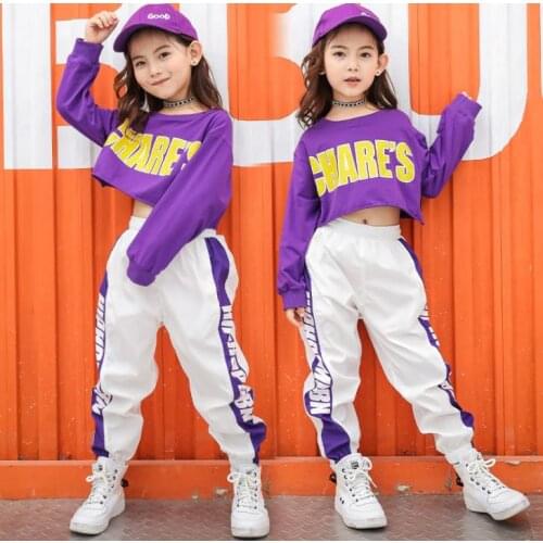 New Hip Hop Girls Clothing 2pcs Teenage Girls Crop Long Sleeve Tops + Pants Sets Kids Street Dance Clothes 4 6 8 10 12 14 Years