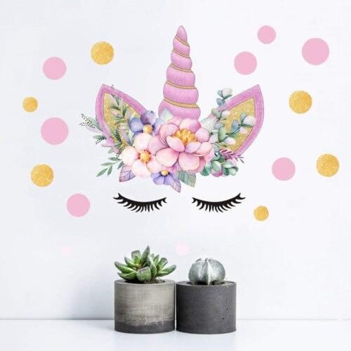 Able Creative Unicorn Stars Wall Stickers Girls Bedroom Decor Flowers Decals Decor Princess Room Decor Unicorn Wall Stickers