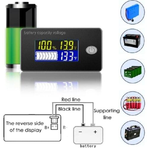Li-ion Lifepo4 Lead acid Battery Capacity Indicator 12V 24V 36V 48V 60V 72 Display LCD Voltmeter Temperature Meter Tester JS-C35