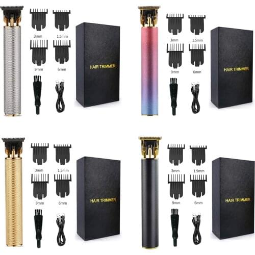 Men Professional USB Rechargeable Electric Hair Clipper Razor with 4 Guide Combs for Oil Head Trimming Sculpture