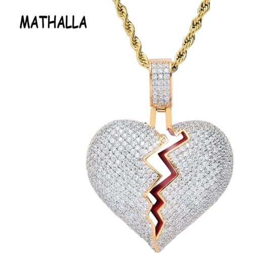 Lovers' Heart broken Copper Pendant Necklace With Full AAA CZ Stone Stainless Steel Twisted Chain Necklace For Couple Bijoux