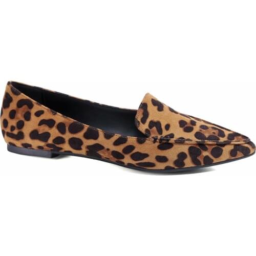 MaxMuxun Womens Faux Suede Comfort Slip-on Penny Loafer Flat Pointed Toe Shoes Leopard Prints