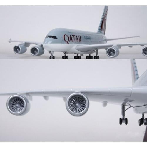 50.5cm 1:160 Scale Resin Airbus Model Airliner QATAR Airline A380 Aircraft Model With Light Sound Collectible Gift